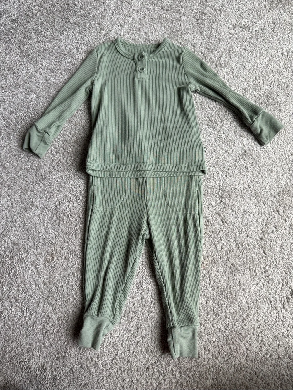 Kyte BABY Ribbed Two-Piece Henley Set - Sage Green